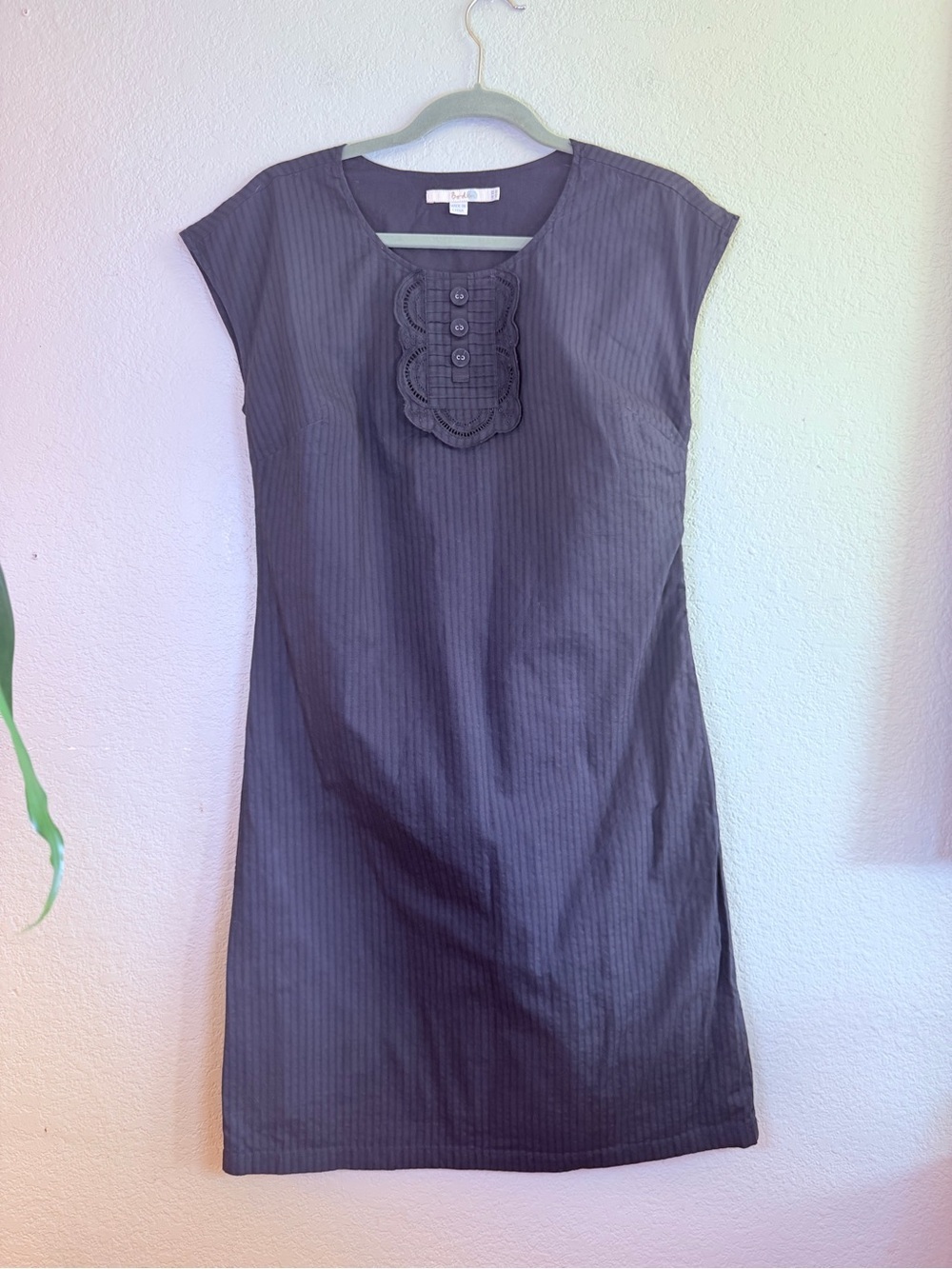 Boden Cotton Navy Blue Pinstriped Ruffle Button Front Preppy Retro Shift Dress 6